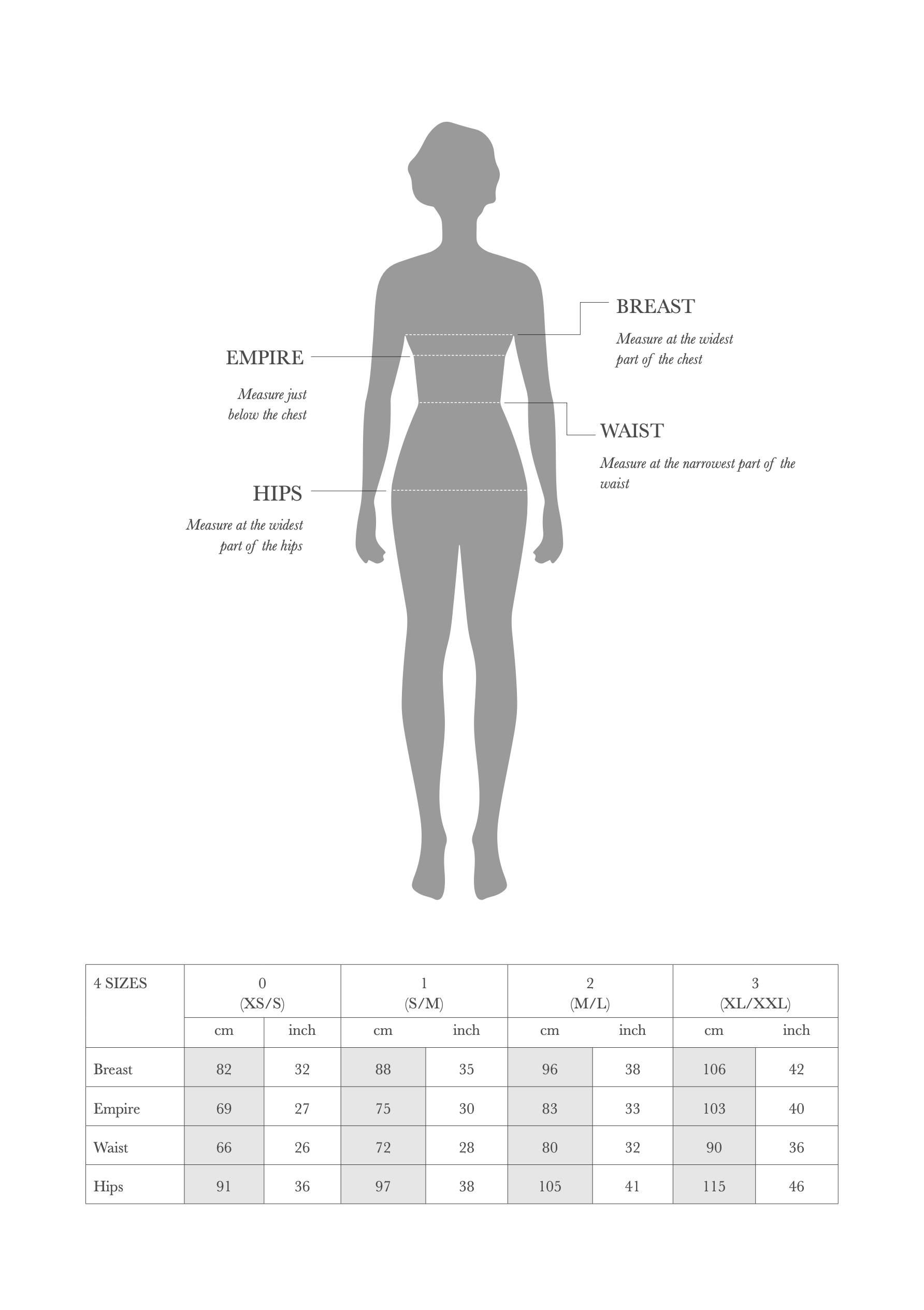 Size table – Femmefacon